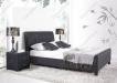 PRACTICALLY NEW, double size slate grey upholstered bed frame with double stacked mattresses